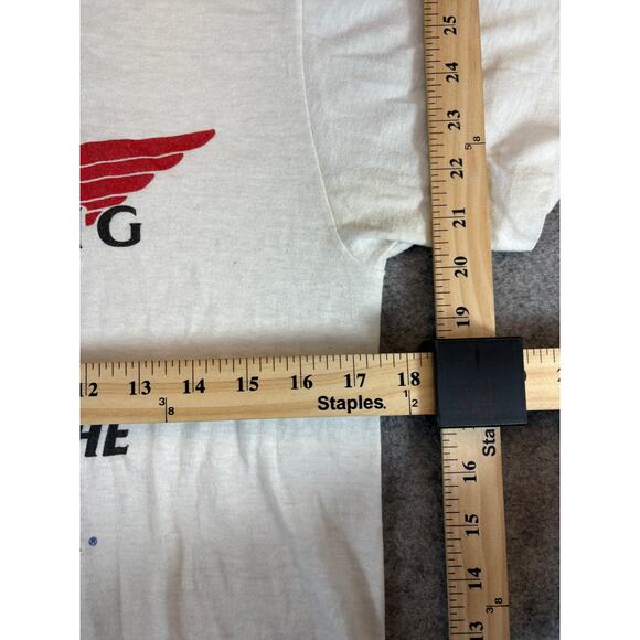 Vintage 80s Red Wing Shoes Mens Medium White Logo Graphic Tee Workwear USA - Picture 2 of 6